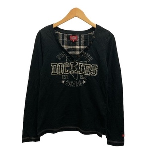 ディッキーズ Dickies カットソー Tシャツ Vネック プリント 無地 長袖 M 黒 ブラック グレー アイボリー レディース