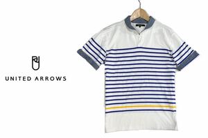 ▼ユナイテッドアローズ　ボーダー　ポロシャツ　UNITED ARROWS ラウンドカラー　袖襟デニム生地、Lサイズ、送料無料