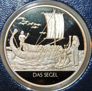 05 自然エネルギー 風力による船の動力 ゼーゲル 彫刻 海外 造幣局 限定版 人類進化と文化の形成 1976年 純銀製 メダル シルバー コイン