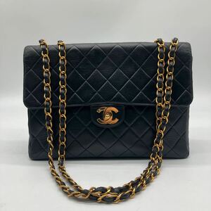 美品 CHANEL シャネル デカマトラッセ30 チェーンショルダーバッグ ハンドバッグ ラムスキン ブラック ココマーク 中マトラッセ