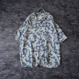 S225 SADDLEBRED SILK Paisley Pattern Cold Tone short sleeve Shirt シルク 絹 ペイズリー柄 開襟 半袖シャツ アロハ 青 L