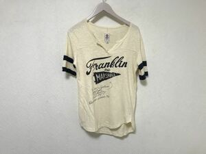 美品本物フランクリンマーシャルFRANKLINMARSHALLコットンロゴプリントVネック半袖Tシャツ旅行トラベルメンズイタリア製Sイエローサーフ