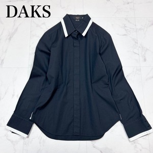 ■ DAKS ダックス スリムフィット コットン 綿 無地 長袖 シャツ 40 サイズ L 黒 ブラック 白 ホワイト レディース