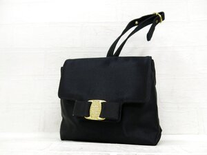 ◆超美品◆Salvatore Ferragamo フェラガモ◆ヴァラリボン◆ビジュー◆サテン◆ミニ ハンド バッグ◆ブラック ゴールド金具◆A9130