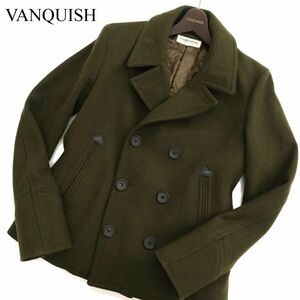 美品★ VANQUISH ヴァンキッシュ 秋冬 牛革使い メルトンウール★ Pコート Sz.M　メンズ　C4T00304_1#N