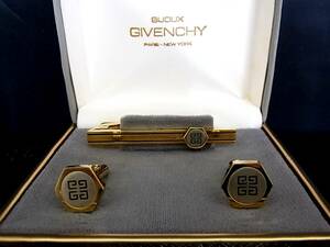 ◎№5363◎■美品■ジバンシイ「ロゴ柄」【GIVENCHY】 【シルバー・ゴールド】■カフス＆ネクタイピン セット♪