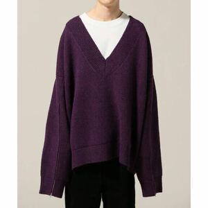 美品 UNUSED V NECK Zip Knit アンユーズド Vネック オーバーサイズ ニット セーター3 パープル 18AW ウール メンズ