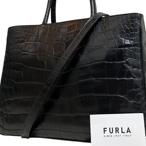 1円 〜【入手困難品】定価10万円 フルラ FURLA クロコ トートバッグ ビジネスバッグ ショルダーバッグ 2way レザー メンズ レディース