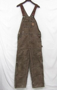 ★USA製★ サイズ W32 L32 carhartt ダック地 オーバーオール サロペット ブラウン ダブルニー カーハート 古着 ビンテージ 3JA1701