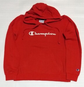 Champion.COM サイズMフーディー上着フード赤パーカー朱色スポーツ洗濯済AUTHENTICファッションATHLETICウェアWEARスウェット チャンピオン