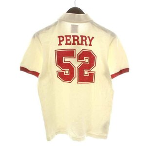 フレッドペリー FRED PERRY STUSSY ポロシャツ 半袖 ハーフボタン 鹿の子 ロゴ刺繍 バックプリント 36 S 白 ホワイト 赤 レッド