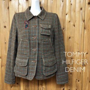 TOMMY HILFIGER DENIM＊トミーヒルフィガー デニム レディースXS 長袖ジャケット 中綿 キルティング チェック柄 ブラウン系 アウター