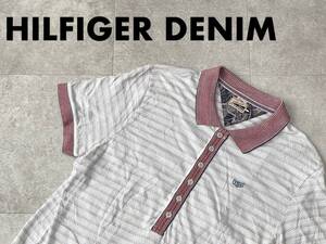 ☆送料無料☆ HILFIGER DENIM ヒルフィガーデニム 古着 半袖 ボーダー ポロシャツ メンズ L レッド トップス 中古 即決