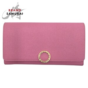 美品 BVLGARI ブルガリ ビーゼロ ピンク ゴールド金具 レザー 長財布 ロングウォレット レディース 410998