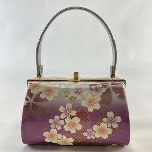 和装バッグ 美品 優品 フォーマル 桜 芝 ラメ 紫 エナメル 和装小物 【中古】