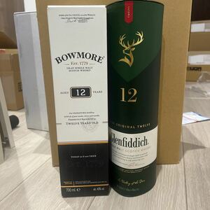 BOWMORE 12年 ボウモア アイラ シングルモルト スコッチ ウイスキー 箱入 700ml 40% 1本、グレンフィディック 12年 700ml 40％ 箱 1本