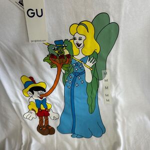 新品未使用品 ディズニー GU ヤナギダマサミ welcome fantasy M 白 Tシャツ ピノキオ ブルー フェアリー 青い妖精