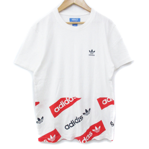 アディダスオリジナルス adidas originals Tシャツ カットソー 半袖 クルーネック ロゴプリント M 白 赤 ホワイト レッド /FF23 メンズ