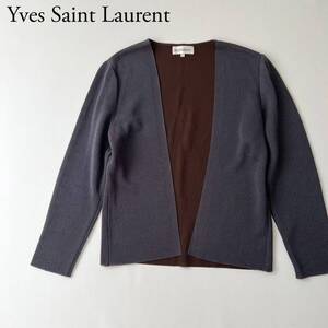 良品 Yves Saint Laurent イヴ サンローラン ノーカラージャケット ニートカーディガン ダブルフェイス 留め具なし ボタンレス レディース