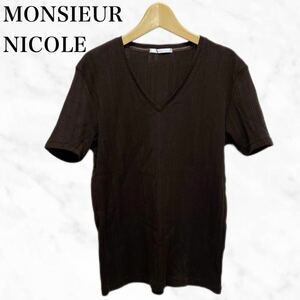 MONSIEUR NICOLE 半袖Tシャツ　ＶネックTシャツ　茶ブラウン系