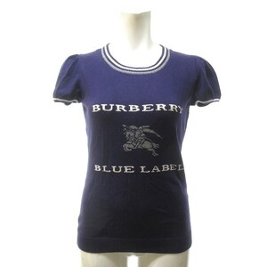 バーバリーブルーレーベル BURBERRY BLUE LABEL 美品 ニット セーター カットソー 半袖 ロゴ 紫 38 約S相当 FBF04-602-36 STK