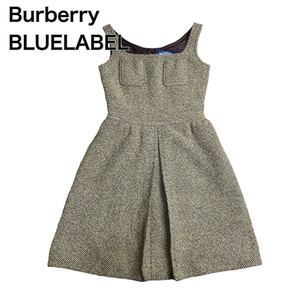 Burberry BLUELABEL バーバリーブルーレーベル ツイード ノースリーブワンピース 黄色 36 S 三陽商会