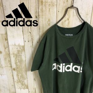 adidas アディダス パフォーマンスロゴ ビッグロゴ ビッグプリント メンズ Tシャツ 半袖Tシャツ カットソー グリーン 古着 アースカラー