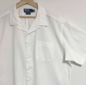 激レア☆ コットン100% ホワイト 白 90s ポロ ラルフローレン オープンカラー 開襟 半袖 シャツ XL caldwell clayton camp POLO ralph RRL