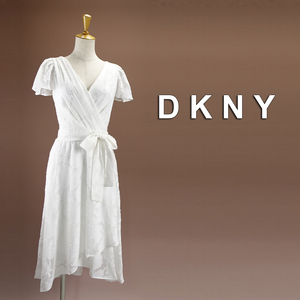 新品 DKNY 6/11号 ダナキャラン 白 花柄 ワンピース パーティドレス 半袖 結婚式 二次会 フォーマル お呼ばれ 発表会 演奏会 華48H1205