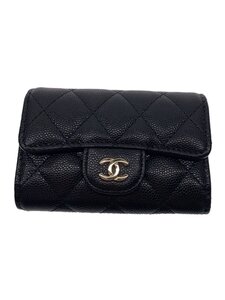 CHANEL◆マトラッセ/キャビアスキン/4連キーケース/レザー/BLK/レディース