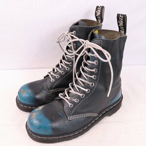 ドクターマーチン UK7/25.5cm-26.0cm/スチールトゥ 10ホール ブルーグラデーション ブーツ レザー メンズ dr.martens 中古 古着 dh4102