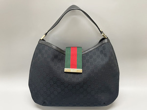 GUCCI グッチ 美品 233608 GGキャンバス シェリーライン ショルダー トートバッグ ブラック 保存袋付