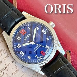 ■美品■オリス■ORIS 手巻き機械式1980年代ヴィンテージメンズ腕時計アンティーク即納 男性人気ブランド 青赤186