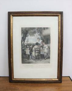 額装 Francis Wheatley 「The Family Dinner」 石板画/人物画 絵画/額縁/壁掛け/額付き 美術/芸術 インテリア/飾り物 真作『J1019』