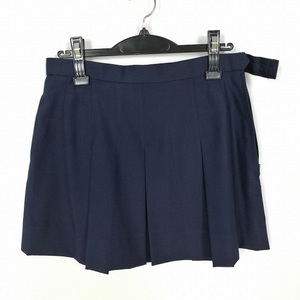 1円 スクールスカート 大きいサイズ 夏物 w72-丈38 紺 中学 高校 マイクロミニ プリーツ 学生服 制服 女子 中古 HK7428