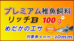 【送料無料】リッチB 100g メダカ　えさ　0.24～0.42　ネクストサイズ　ライズ２より大きく、おとひめB2より少し小さめ