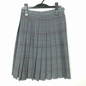 1円 スクールスカート 夏物 w63-丈61 チェック 中学 高校 プリーツ 学生服 制服 女子 中古 HK3898