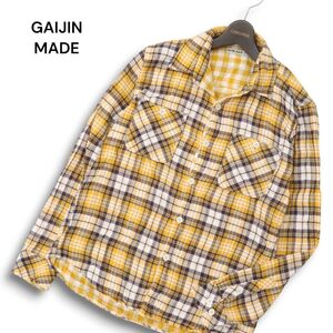 GAIJIN MADE ガイジンメイド ハリラン 通年 長袖 ダブルガーゼ★ チェック ワーク シャツ Sz.M　メンズ 黄色 日本製　C4T07449_8#C