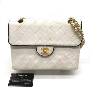 1円 良品 CHANEL シャネル ココマーク マトラッセ ラムスキン バイカラー チェーン ショルダー バッグ ブラック ホワイト a6418