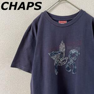 Y1 CHAPS tシャツ 半袖　パッチワーク　Mメンズ 紺