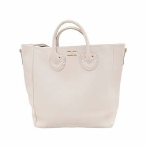 49 美品 YOUNG&OLSEN ヤングアンドオルセン EMBOSSED LEATHER TOTE D M YO2403-GD006 エンボスレザートートバッグ ホワイト