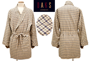 A-3786★超美品★DAKS LONDON ダックス ロンドン★通年 薄地 コットン 日本製 ベージュ チェック ベルト付き 寝具パジャマ ガウン コート L