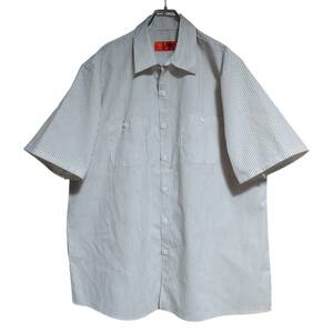 RED KAP 半袖ワークシャツ size XL オーバーサイズ ホワイト グレー ストライプ ゆうパケットポスト可 古着 洗濯 プレス済 g54