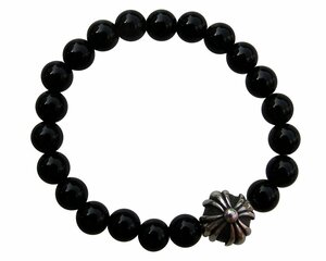 クロムハーツ Chrome Hearts 4MM ビーズリング　ブラックビーズ　シルバークロスボール 指輪　 BLACK BEADS RING W/ CROSS BALL