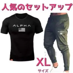 Tシャツ×スウェットジョガーパンツ　セットアップメンズジムウェアXLサイズ黒×緑