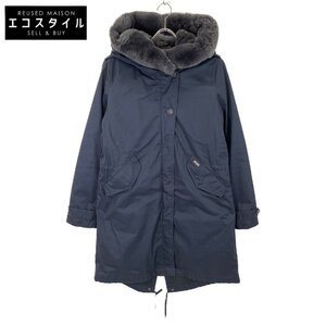 WOOLRICH ウールリッチ 1702150 ネイビー ラビットファー ナイロン モッズコート ネイビー M コート コットン レディース 中古