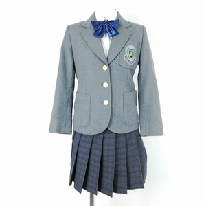 1円 ブレザー ミニスカート リボン 上下4点セット SS 冬物 女子 学生服 東京渋谷教育学園渋谷中学高校 グレー 制服 中古 ランクB EY8517