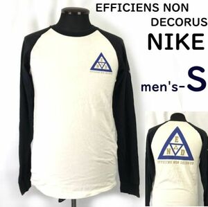 ナイキ NIKE/ EFFICIENS NON DECORUS★ビッグロゴ/長袖Tシャツ/ロンT【メンズS//アイボリー×黒】スウェット/Tops/Shirts◆BH638