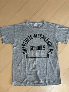 ラッセル Tシャツ USA製 霜降りグレー サイズS程度 カレッジプリント CHARLOTTE-MECKLENBURG SCHOOLS