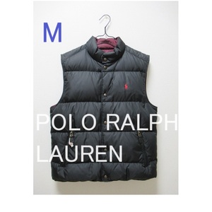 М★POLO RALPH LAUREN ポロ ラルフローレン★リバーシブル ダウンベスト黒ブラック×ワインレッド ダウン80％ フェザー20％ メンズ 中古